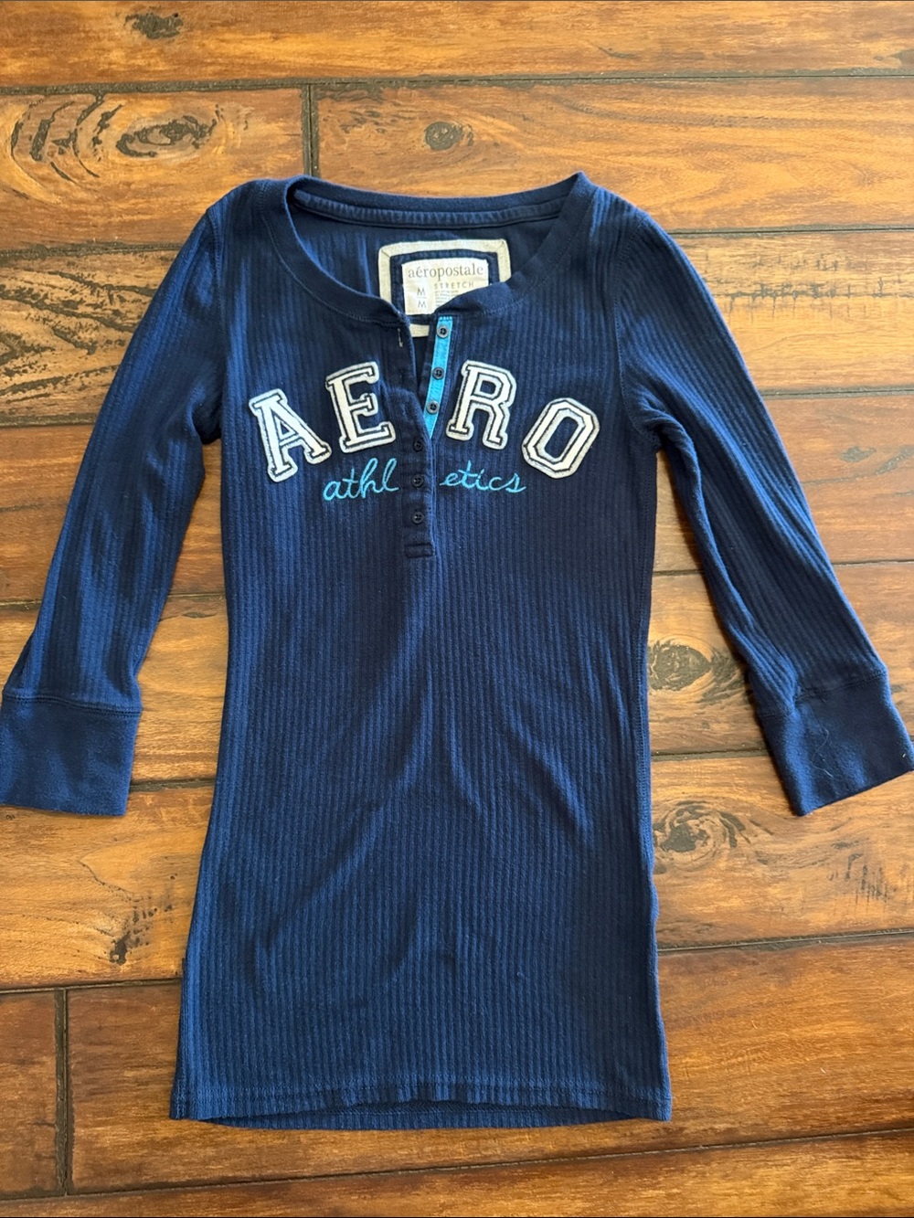 Aeropostale Navy Blue 3/4 Sleeve 'AERO' Henley Top
